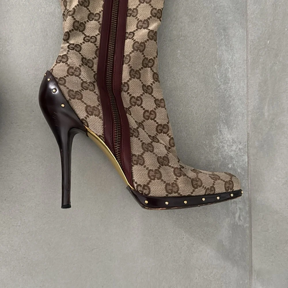 GUCCI GG Canvas TOM FORD โค๏ธ๐ Boots Size 9 **ICONIC OTK Monogram Stiletto Heels - Picture 8 of 15